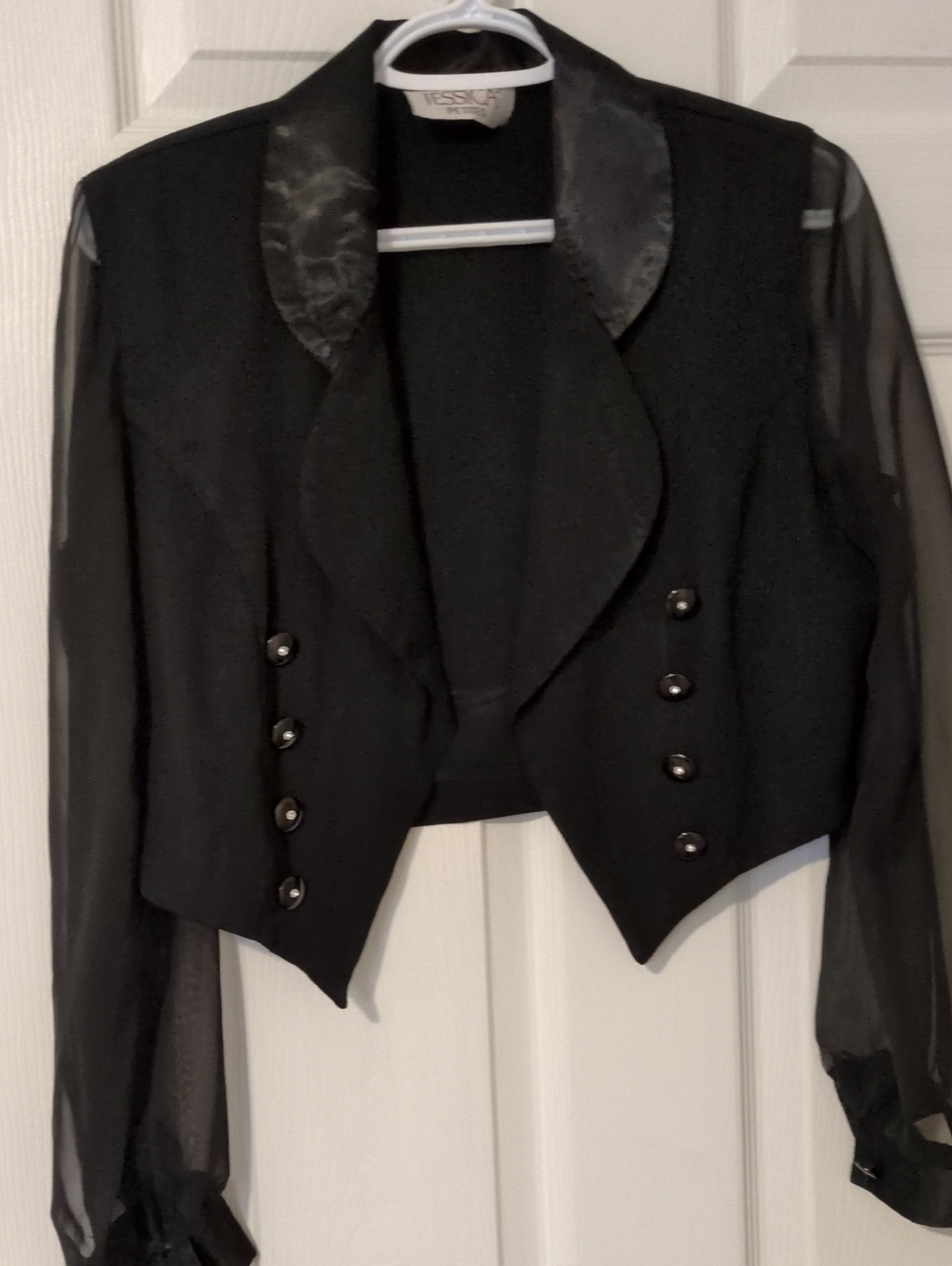 Jessica Black Cropped Double-Breasted Blazer with Sheer Sleeves
